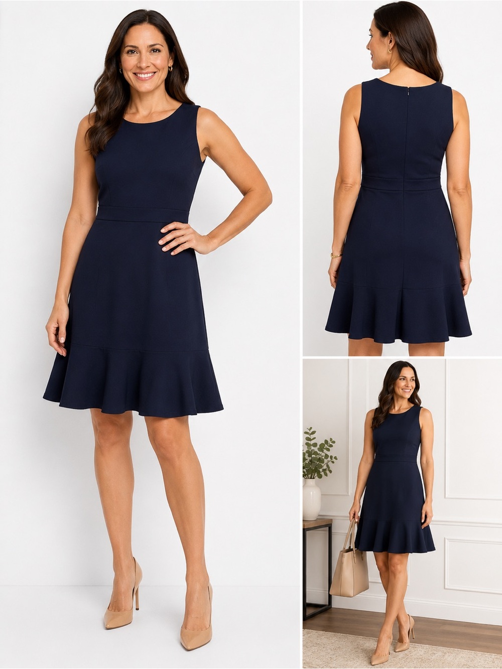 Banana Republic Navy Blue Sleeveless Fit & Flare Dress Size 12 Career Classic